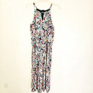London Times Cropped Multicolor Halter Neckline Woman's Tropical Jumpsuit SZ 10